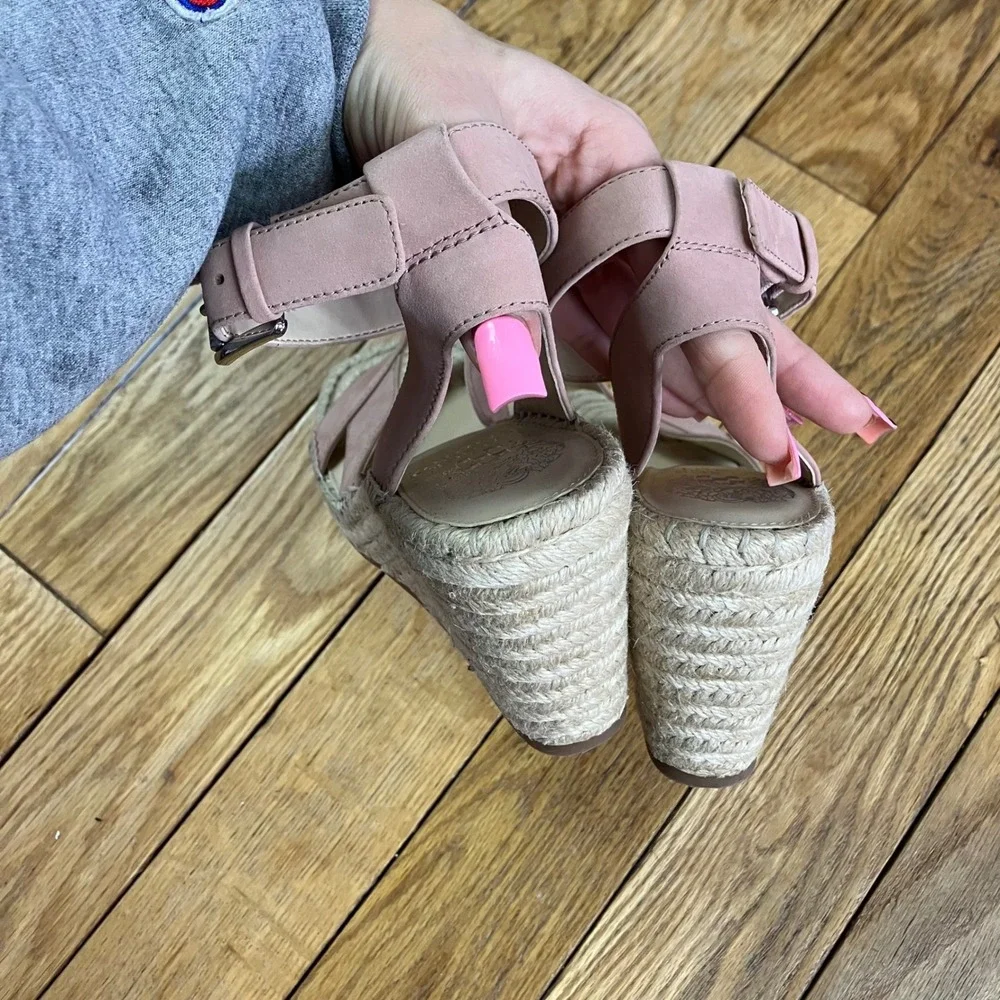 Vince‎ Camuto Pink Suede Espadrille Wedge Sandals Ankle Strap Size 10M